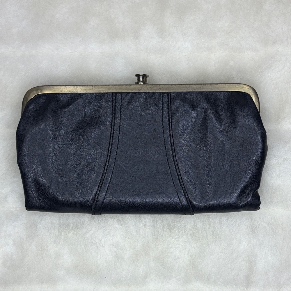 Chic Black Leather Clutch with Silver Frame